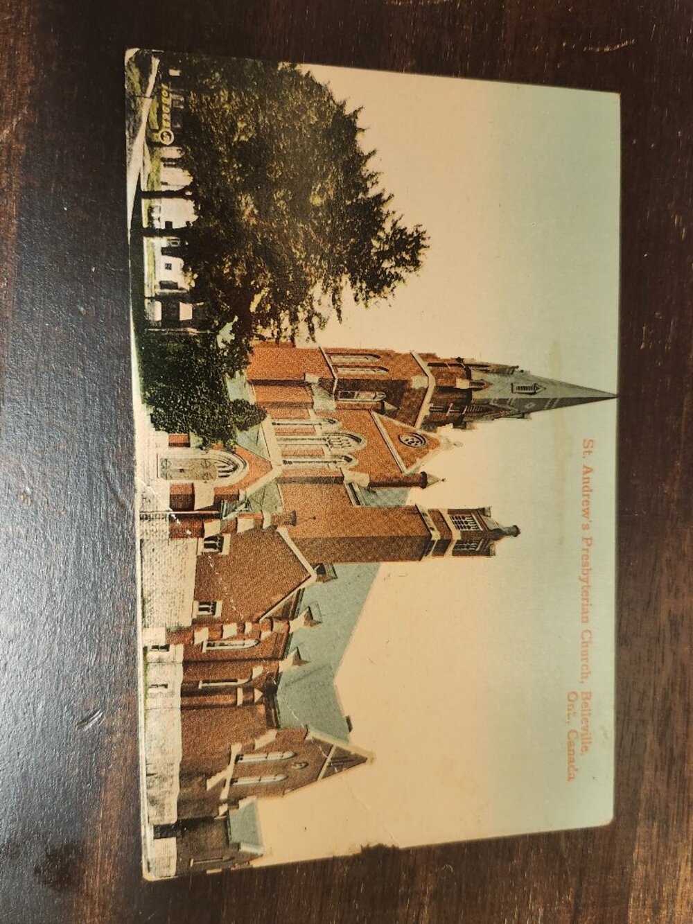 Vintage colorized postcard of St. Andrew's Presbyterian Church Belleville Ontari